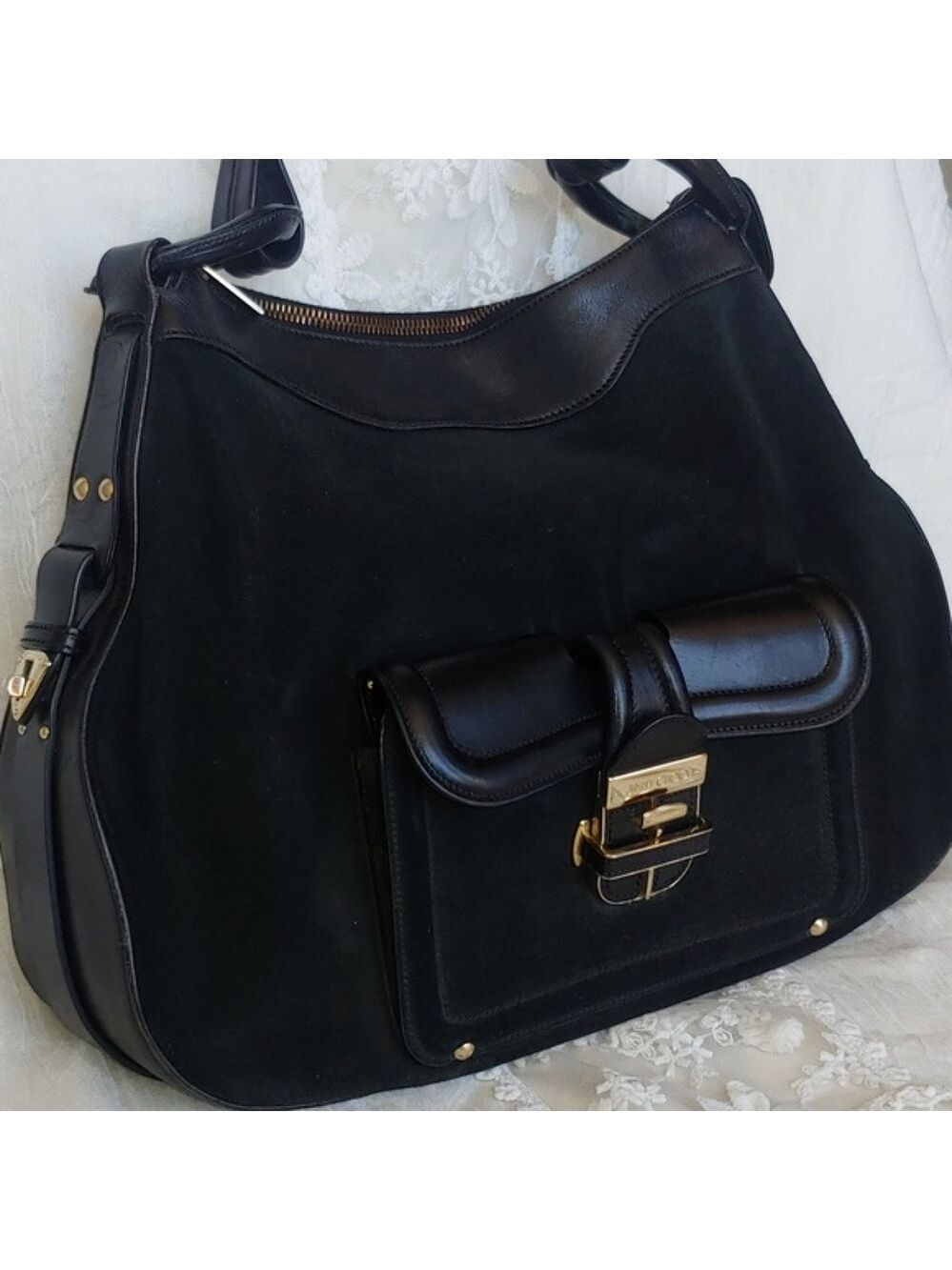 Jimmy Choo Black Leather and Suede Hobo Bag Luxury - Picture 10 of 17